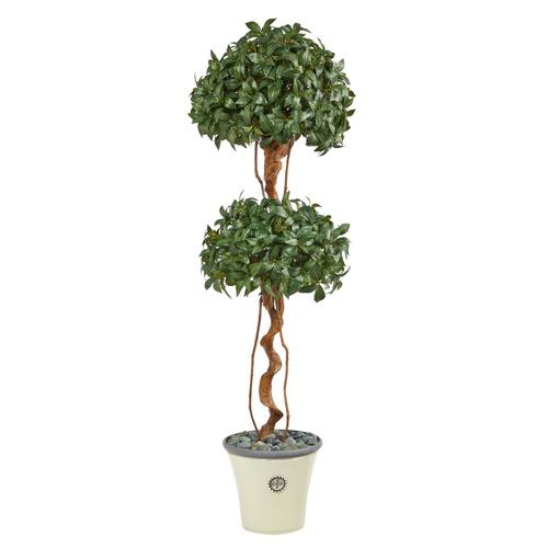 5.5'Sweet Bay Double Ball Topiary Artificial Tree in Decorative Planter
