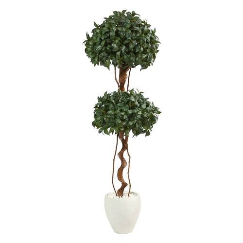 5.5'Sweet Bay Double Ball Topiary Artificial Tree in White Planter