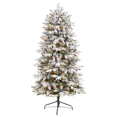 6' Aspen Mountain Fir Flocked Christmas Tree with 1198 Bendable Branches and 450 LED Lights
