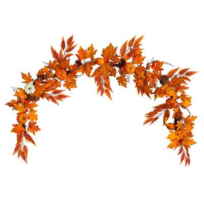 6'Assorted Autumn Maple Leaves, Pumpkins, Gourds, Berries and Pinecone Artificial Fall Garland