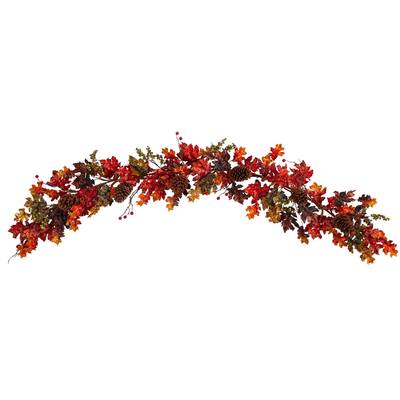6'Autumn Maple Leaves, Berry and Pinecones Fall Artificial Garland