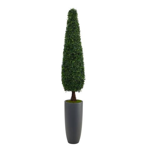 6'Boxwood Topiary Artificial Tree in Gray Planter UV Resistant (Indoor/Outdoor)