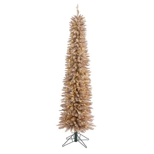 6'Champagne Pencil Artificial Christmas Tree with 300 (multifunction) Clear LED Lights and 518 Bendable Branches