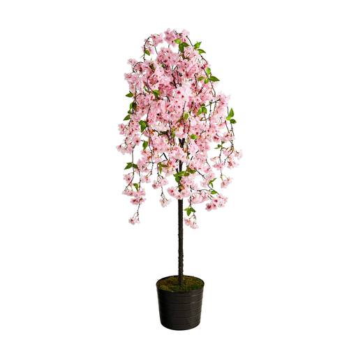 6' Cherry Blossom Artificial Tree in Black Tin Planter