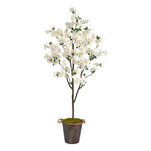 6'Cherry Blossom Artificial Tree in Decorative Metal Pail with Rope