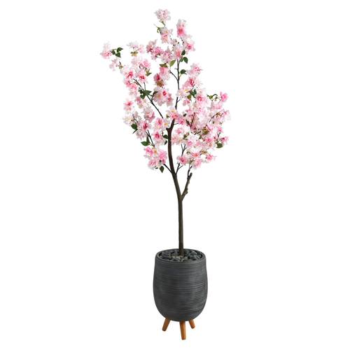 6'Cherry Blossom Artificial Tree in Gray Planter with Stand