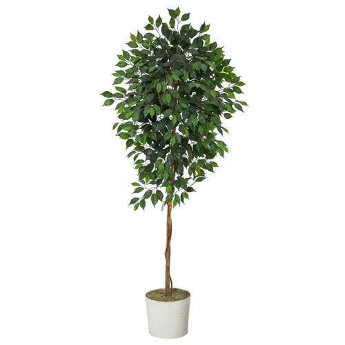 6'Ficus Artificial Tree in White Tin Planter