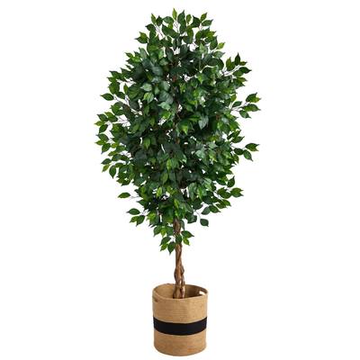 6'Ficus Artificial Tree with Natural Trunk in Handmade Natural Cotton Planter
