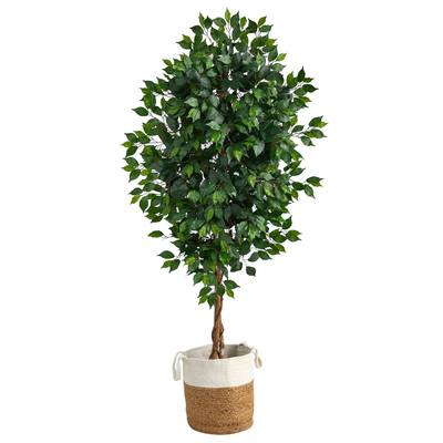 6'Ficus Artificial Tree with Natural Trunk in Handmade Natural Jute and Cotton Planter