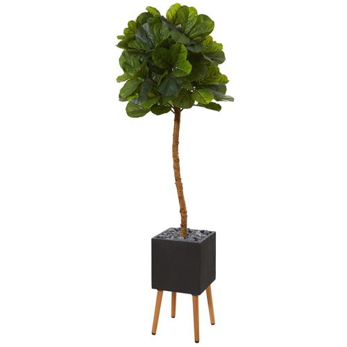 6'Fiddle Leaf Artificial Tree in Black Planter with Stand (Real Touch)