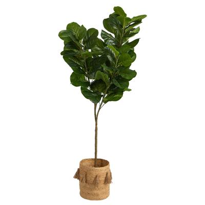 6'Fiddle Leaf Fig Artificial Tree in Handmade Natural Jute Planter with Tassels