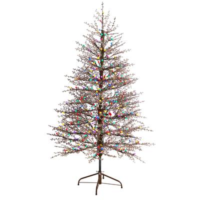 6' Frosted Berry Twig Artificial Christmas Tree with 350 Multicolored Gum Ball LED Lights and 808 Bendable Branches