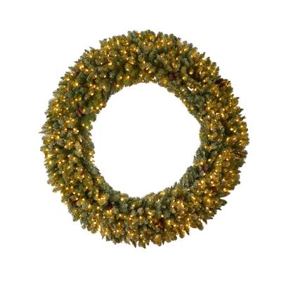 6'Giant Flocked Artificial Christmas Wreath with Pinecones, 400 Clear LED Lights and 920 Bendable Branches