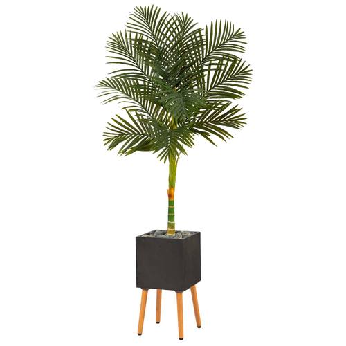 6'Golden Cane Artificial Palm Tree in Black Planter with Stand