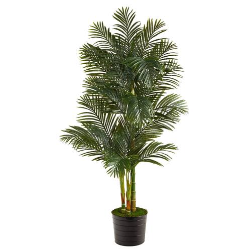 6'Golden Cane Artificial Palm Tree in Black Tin Planter