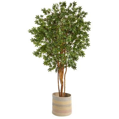 6'Japanese Maple Artificial Tree in Handmade Natural Cotton Multicolored Woven Planter