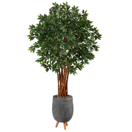 6'Lychee Artificial Tree in Gray Planter with Stand