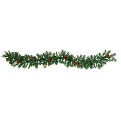 6'Mixed Pine and Pinecone Artificial Garland with 35 Clear LED Lights