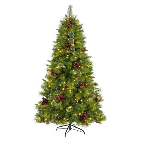 6'Montana Mixed Pine Artificial Christmas Tree with Pine Cones, Berries and 350 Clear LED Lights