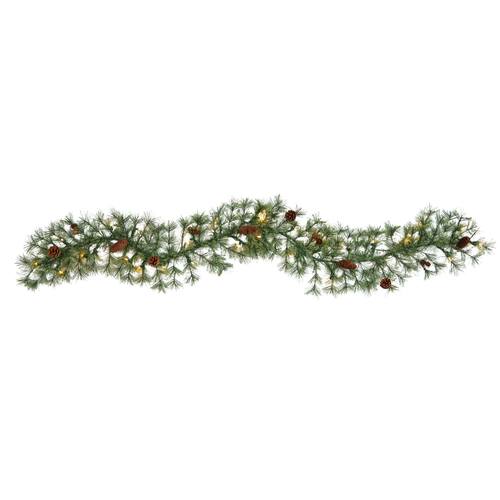 6' North Carolina Pine Artificial Christmas Garland with 30 Warm White LED Lights and Pinecones