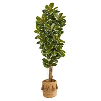 6'Oak Artificial Tree in Handmade Natural Jute Planter with Tassels UV Resistant (Indoor/Outdoor)