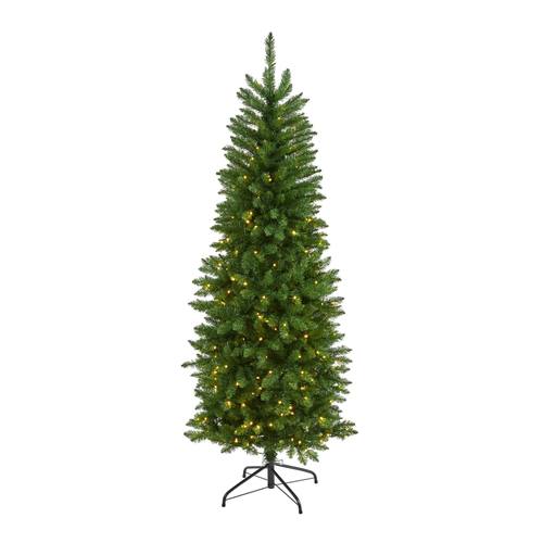 6'Slim Green Mountain Pine Artificial Christmas Tree with 250 Clear LED Lights