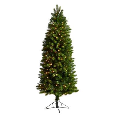 6'Slim Virginia Spruce Artificial Christmas Tree with 300 Warm White (Multifunction) LED Lights with Instant Connect Technology and 724 Bendable Branches