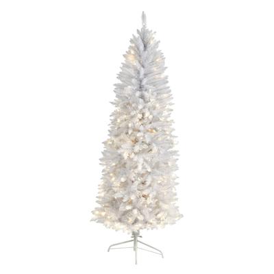 6'Slim White Artificial Christmas Tree with 250 Warm White LED Lights and 743 Bendable Branches