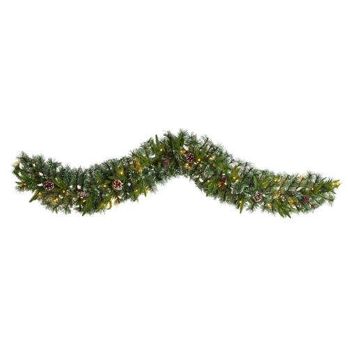 6'Snow Tipped Christmas Artificial Garland with 35 Clear LED Lights and Pine Cones