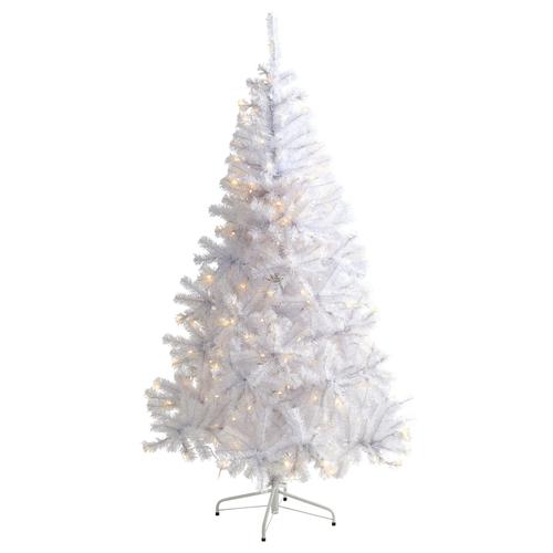 6'White Artificial Christmas Tree with 680 Bendable Branches and 250 Clear LED Lights