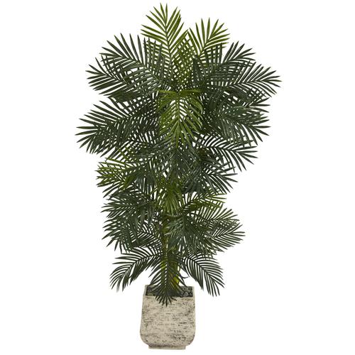 6.5'Golden Cane Artificial Palm Tree in White Planter