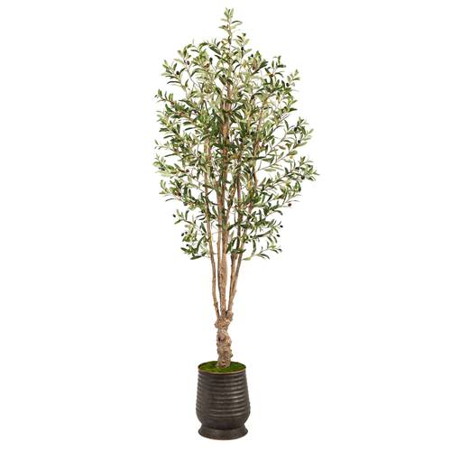 6.5'Olive Artificial Tree in Ribbed Metal Planter