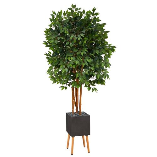 6.5'Super Deluxe Ficus Artificial Tree in Black Planter with Stand