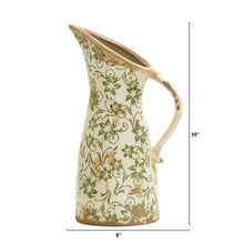 Load image into Gallery viewer, 6.5&quot; Tuscan Ceramic Green Scroll Pitcher Vase
