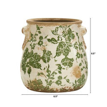 Load image into Gallery viewer, 6.5&quot; Tuscan Ceramic Green Scroll Planter
