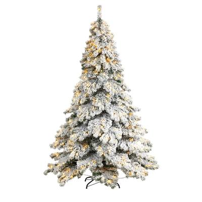 7'Flocked Austria Fir Artificial Christmas Tree with 400 Warm White LED Lights and 1063 Bendable Branches