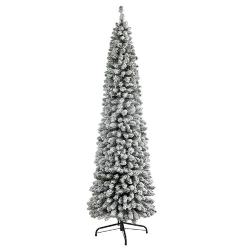 7'Flocked Pencil Artificial Christmas Tree with 574 Bendable Branches