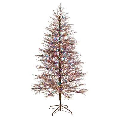 7' Frosted Berry Twig Artificial Christmas Tree with 450 Multicolored Gum Ball LED Lights and 1192 Bendable Branches