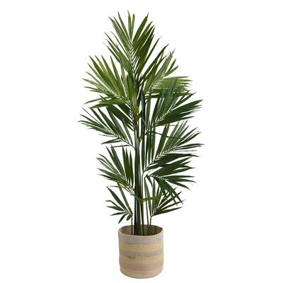 7'Kentia Artificial Palm in Handmade Natural Cotton Multicolored Woven Planterr