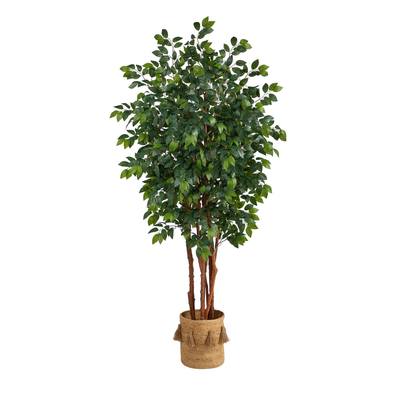 7'Sakaki Artificial Tree in Handmade Natural Jute Planter with Tassels