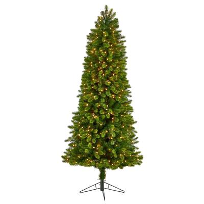 7'Slim Virginia Spruce Artificial Christmas Tree with 500 Warm White (Multifunction) LED Lights with Instant Connect Technology and 1048 Bendable Branches