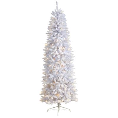 7'Slim White Artificial Christmas Tree with 300 Warm White LED Lights and 955 Bendable Branches