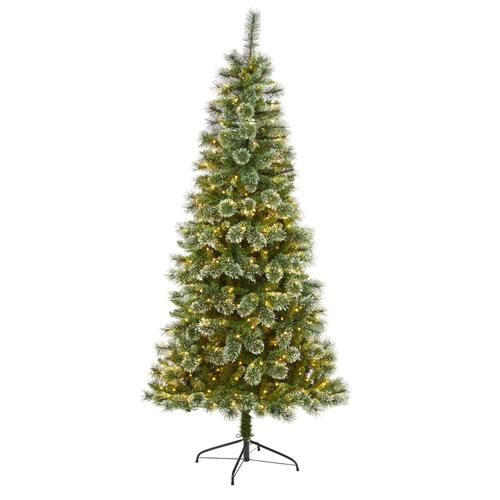7'Wisconsin Slim Snow Tip Pine Artificial Christmas Tree with 400 Clear LED Lights