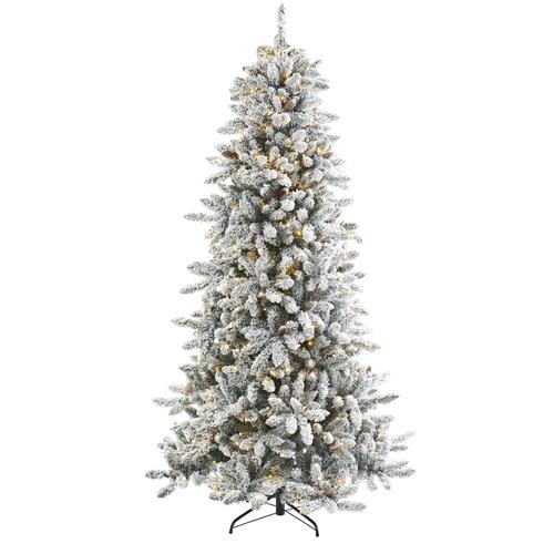 7.5'Flocked Livingston Fir Artificial Christmas Tree with Pine Cones and 500 Clear Warm LED Lights