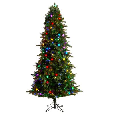 7.5'Montana Mountain Fir Artificial Christmas Tree with 650 Multi Color LED Lights and Instant Connect Technology, 60 Globe Bulbs and 1402 Bendable Branches