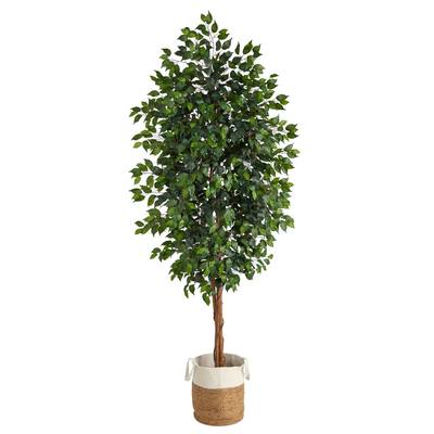 8'Ficus Artificial Tree with Handmade Natural Jute and Cotton Planter