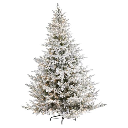 8'Flocked Fraser Fir Artificial Christmas Tree with 800 Warm White Lights and 4892 Bendable Branches