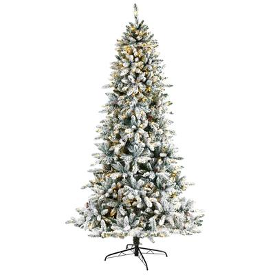 8'Flocked Livingston Fir Artificial Christmas Tree with Pine Cones and 500 Clear Warm LED Lights