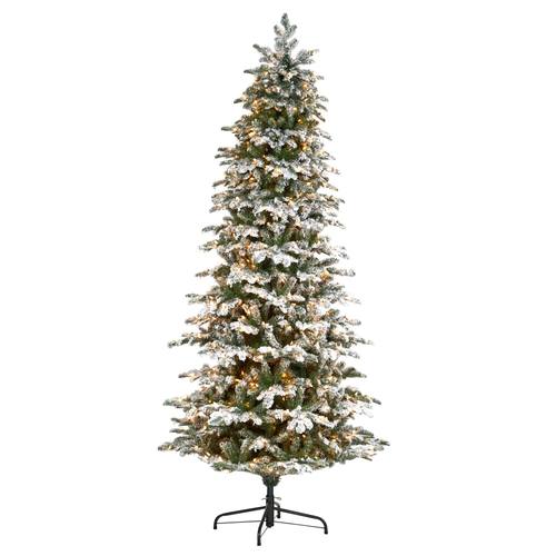 8'Flocked North Carolina Fir Artificial Christmas Tree with 650 Warm White Lights and 2593 Bendable Branches