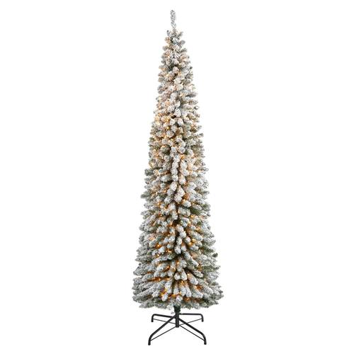 8'Flocked Pencil Artificial Christmas Tree with 500 Clear Lights and 646 Bendable Branches